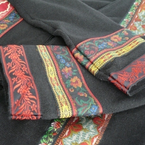 Carole Little Sweater Small Ribbon Black Knit Cardigan Boho - Picture 3 of 8